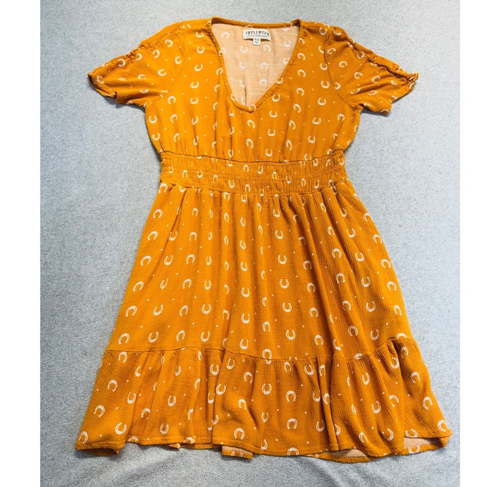 Idyllwind By Miranda Lambert Womens M Horseshoe Print Dress Yellow Western Boho